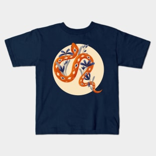 Snake Orange and Blue Flowers Kids T-Shirt